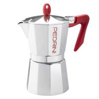 Pedrini Kafetiera Illa za 6 skodelico / rdeč ročaj / aluminij