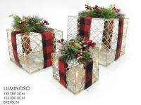 Darilni paket novoletni z led lučkami 20x20xh24cm / kovina