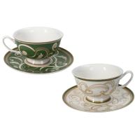 Brandani Set skodelica za čaj Filo d'Oro 15xh7cm / belo-zelena / 2 kos / porcelan
