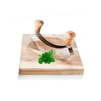 Brandani Deska za rezanje akacija + nož mezzaluna inox 20x20cm