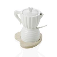 Brandani Sladkornica oblika kafetiere z žličko 12x12xh15cm / les-bambus, porcelan