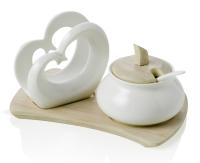 Brandani Set podstavek za serviete srce + sladkornica na bambusovem podstavku 20,5x12xh10cm / porcelan