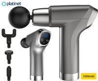 PLATINET PMAS20 masažna pištola, polnilna baterija, 6 stopenj hitrosti, 4 nastavki, upravljanje na dotik, črno-srebrna