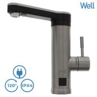 WELL STREAM električna grelna pipa, 3000W, 120° vrtenje, 110cm kabel, LCD zaslon, IPX4 vodoodpornost, topla/vroča voda v nekaj sekundah, nerjaveče jeklo