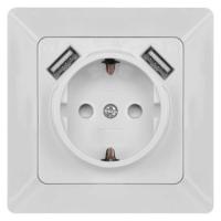 Vtičnica z USB 2,1A max., schuko, bela
