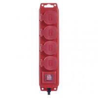 Podaljšek 10 m / 4 vtičnice / s stikalom / črno-rdeči / guma-neopren / 1,5 mm2