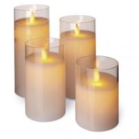 LED dekoracija - sveče bele, steklo, 7,5×10cm, 3×AAA,VNT,4 kos