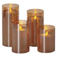 4LED SET CAND FLICK. GLASS CARAMEL VNT